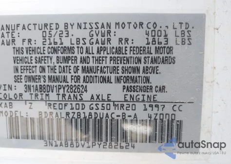 2023 Nissan Sentra Sr Xtronic Cvt из США, поврежденный, VIN 3N1AB8DV1PY282624